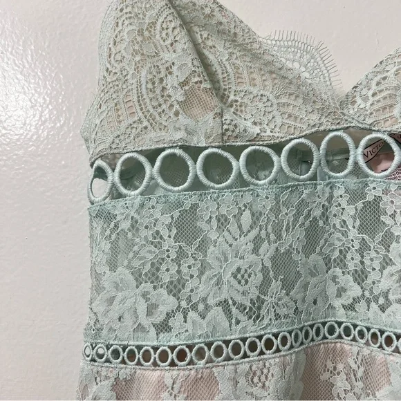 Victoria’s Secret XS Green Babydoll Y2K Coquette Mini Fairy Lace Mini Dress - Picture 7 of 13